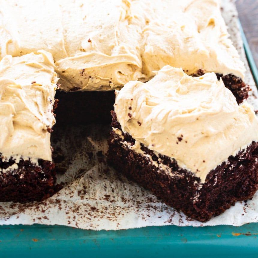 Chocolate Sheet Cake with Peanut Butter Frosting