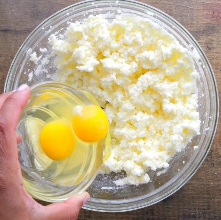 Adding the eggs.
