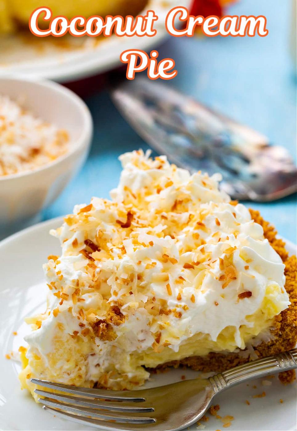 Coconut Cream Pie slice on a plate.