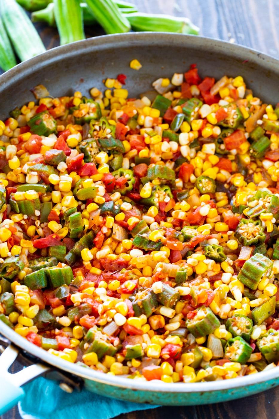 Corn Okra Creole in a skillet.
