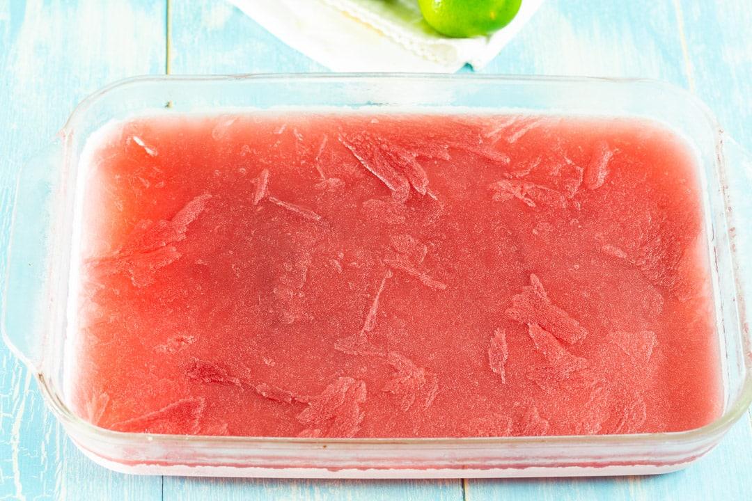 Frozen slush mixture in 9x13-inch pan.