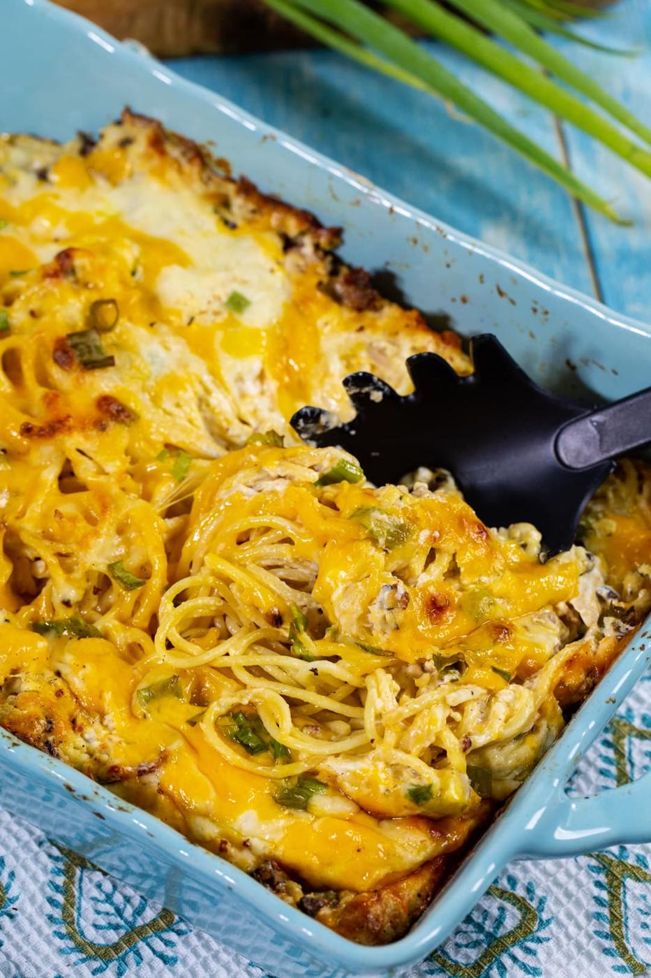 Crack Chicken Pasta in casserole dish.