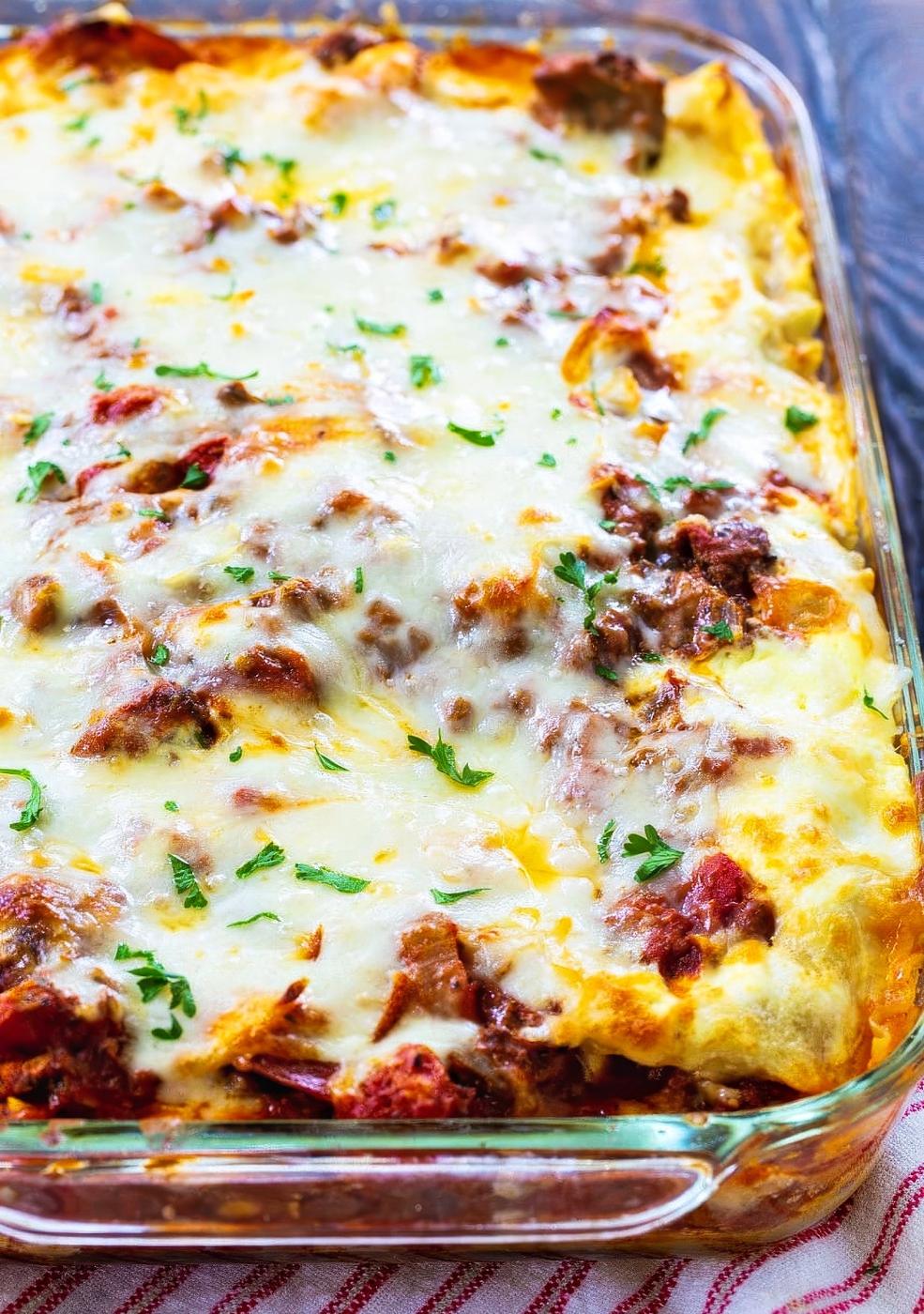 Cream Cheese Lasagna in a 9x13-inch baking dish.