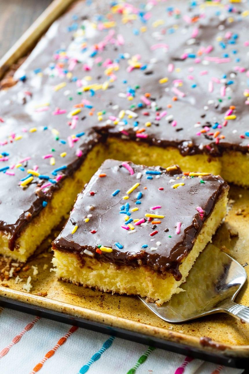 Cream Cheese Sheet Cake in a sheet pan