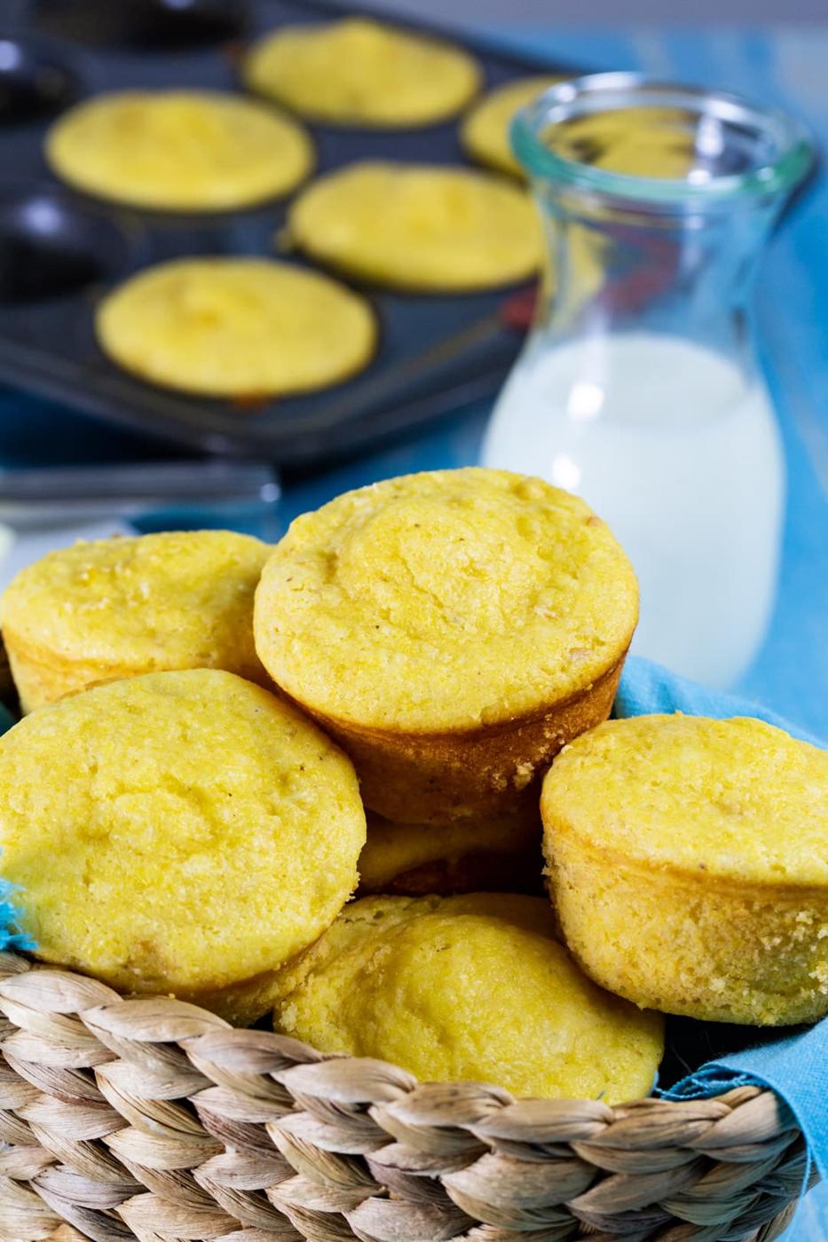 Creamed Corn Cornbread Muffins in bread basket.