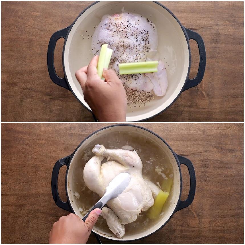 Cooking the whole chicken.