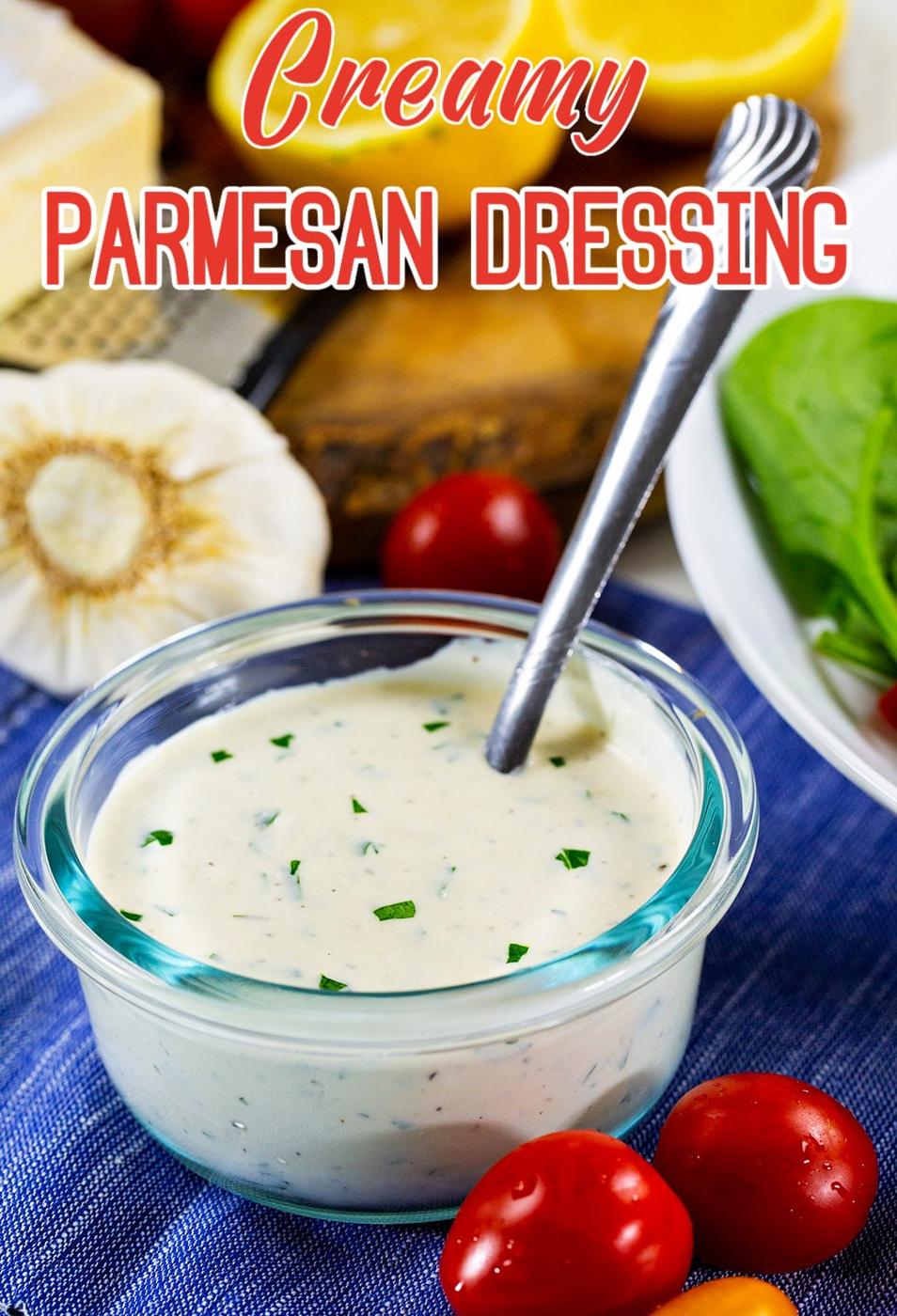 Creamy Parmesan Dressing in glass bowl.
