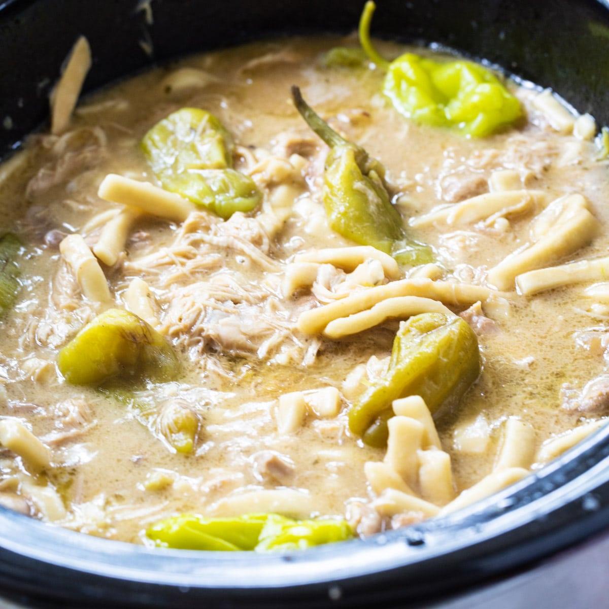 Crock Pot Mississippi Chicken and Noodles