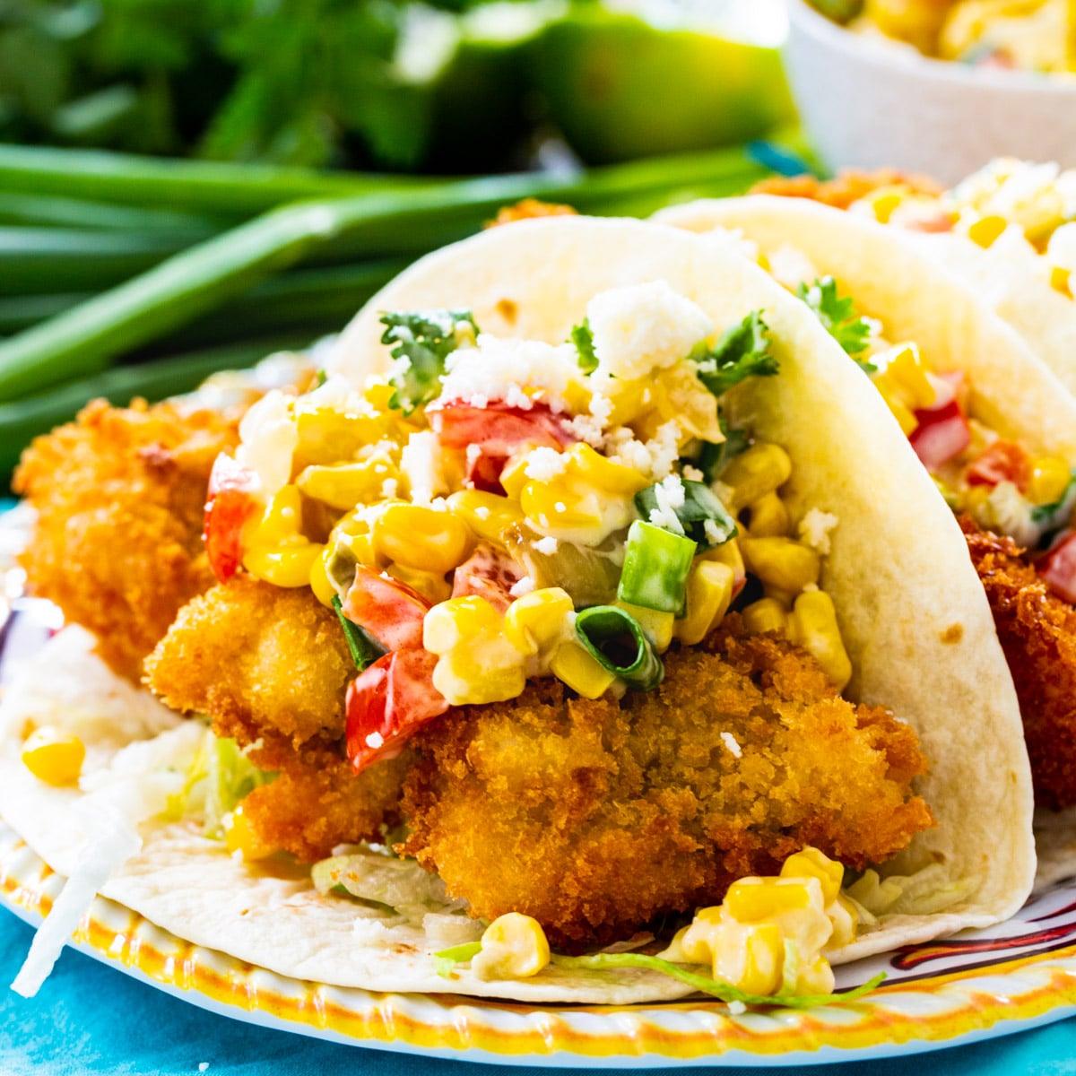 Crunchy Catfish Tacos with Tequila Creamed Corn