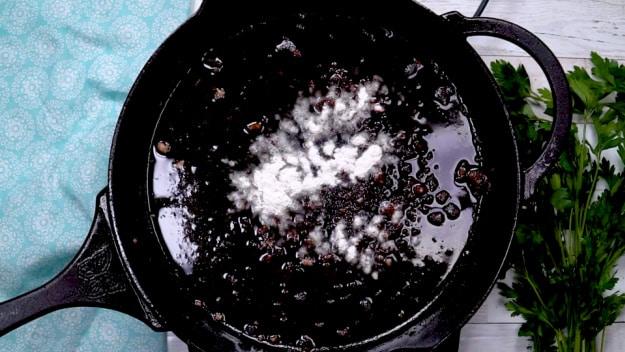 Flour added to drippings.