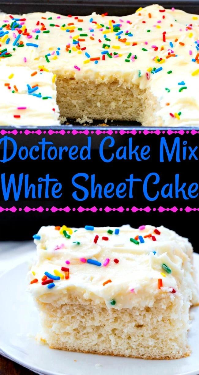 Collage of Doctored Cake Mix White Sheet Cake