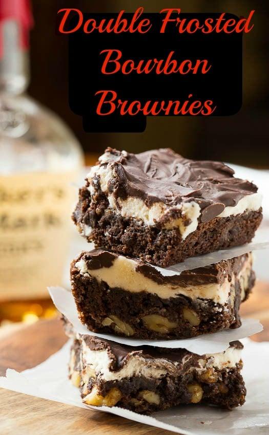 Double Frosted Bourbon Brownies with walnuts