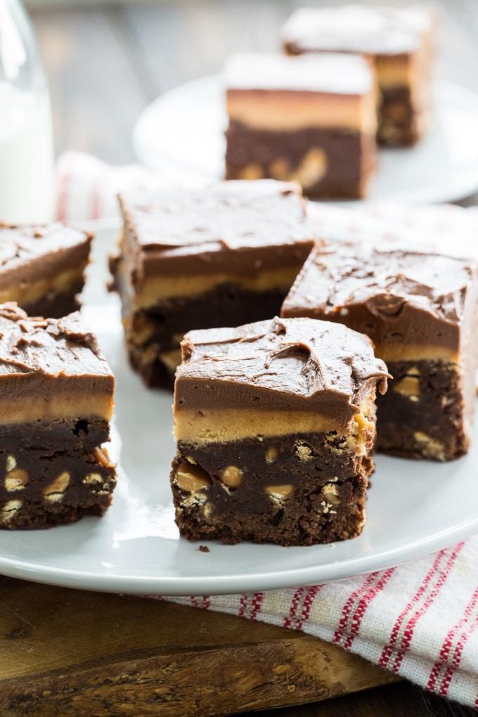 Double Frosted Peanut Butter Brownies with peanut butter chips