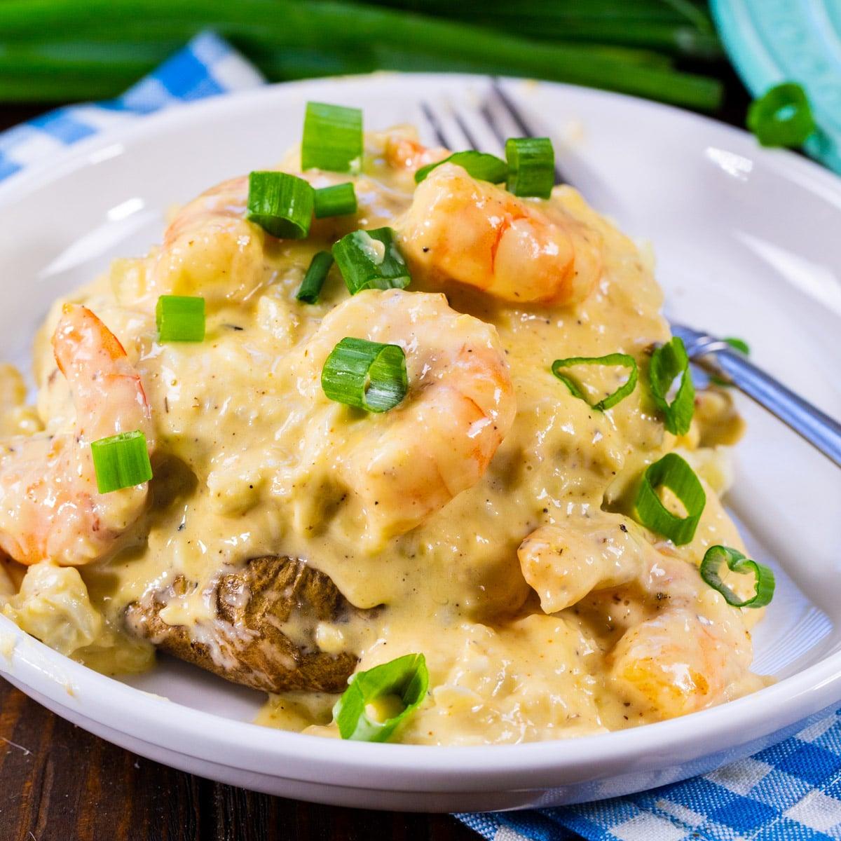 Double Stuffed Potatoes with Cheesy Seafood Sauce