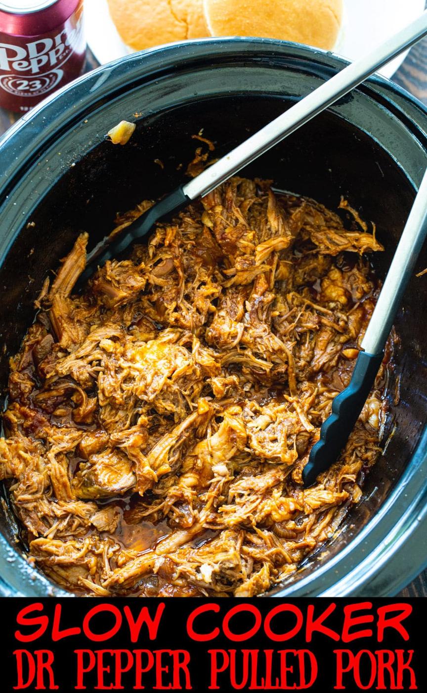 Dr. Pepper Pulled Pork in a slow cooker.