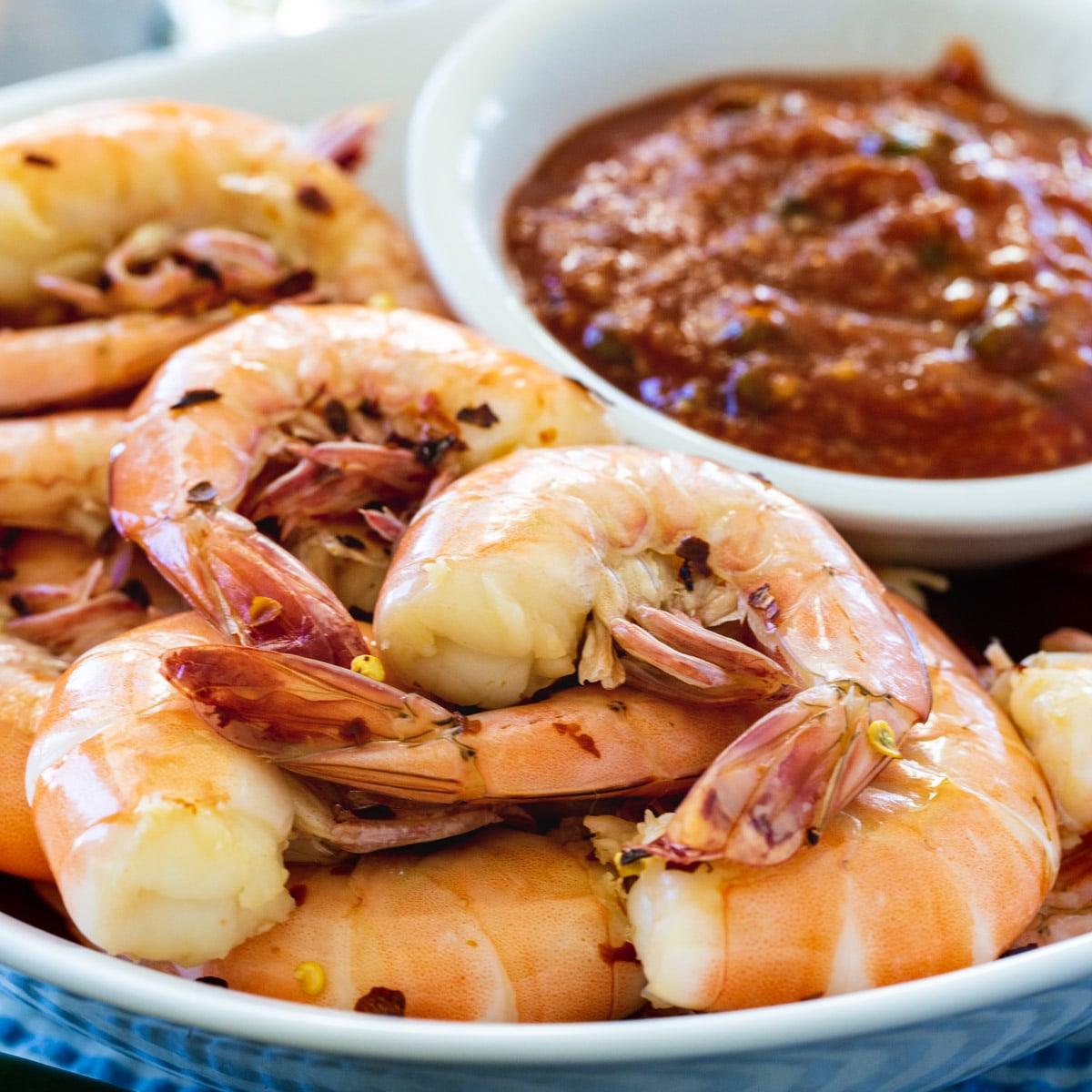 Drunken Shrimp with Roasted Jalapeno Cocktail Sauce