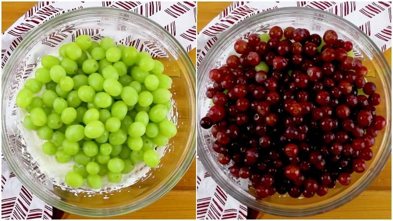 Adding the grapes.