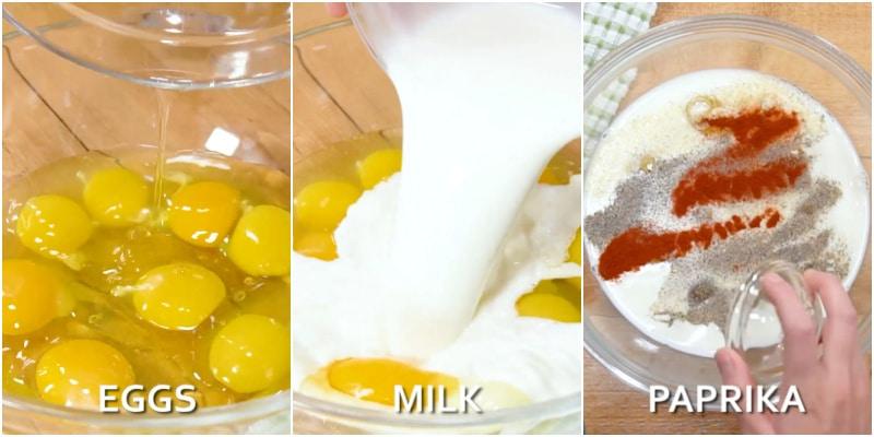 Mixing egg mixture.