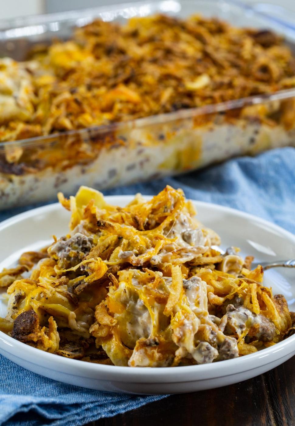French Onion Ground Beef Casserole on a plate.