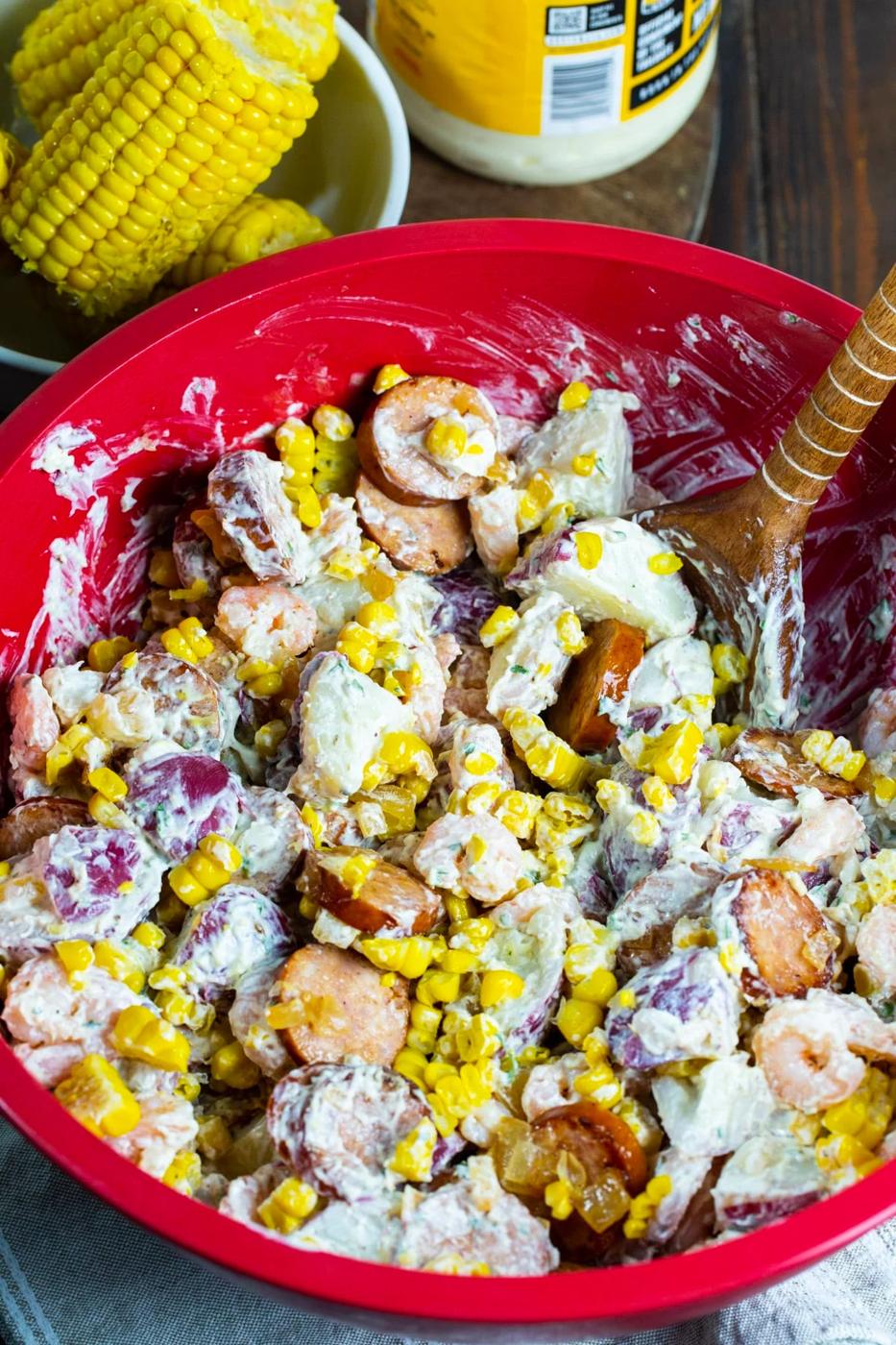 Potato Salad in a mixing bowl.