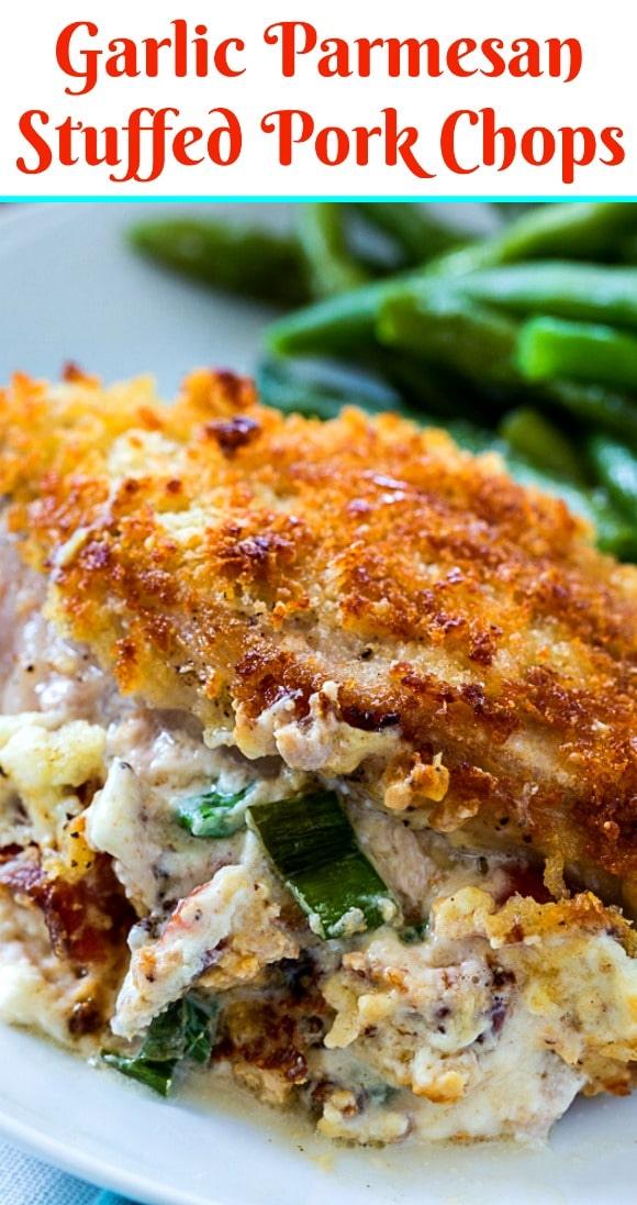 Garlic Parmesan Stuffed Pork Chops