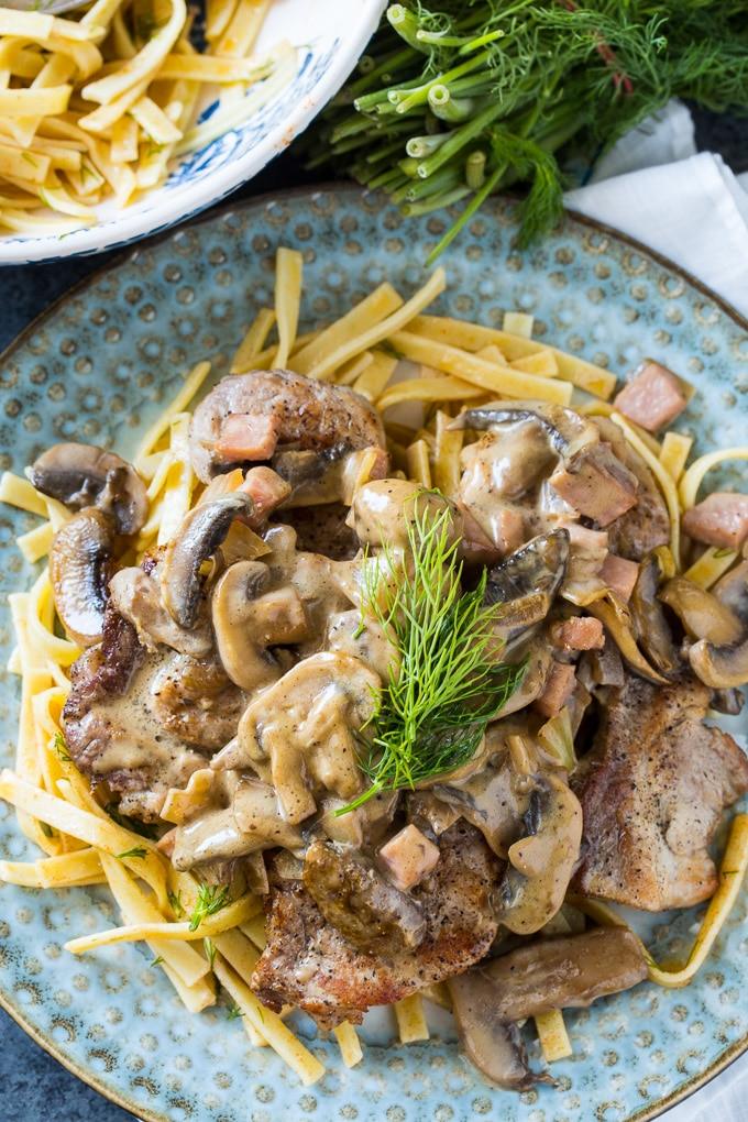 German Pork Cutlets with Mushroom Gravy