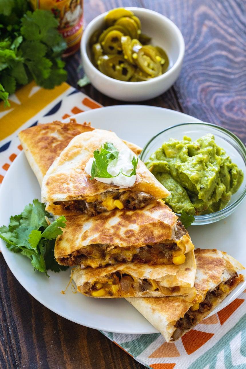 Cheesy Ground Beef Quesadillas- overhead shot