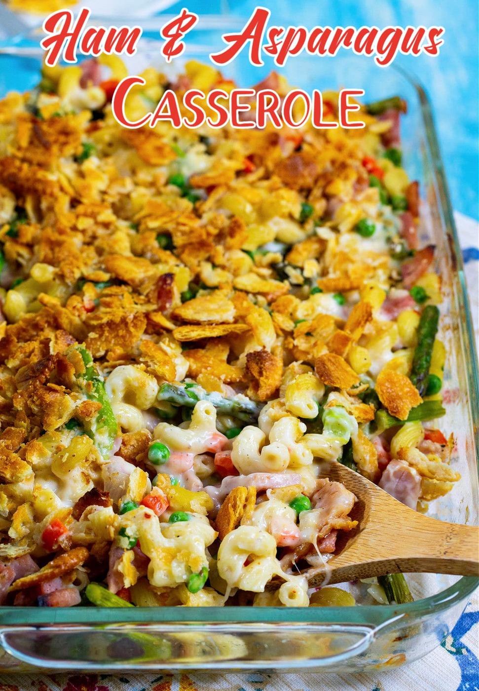 Ham and Asparagus Casserole in casserole dish.