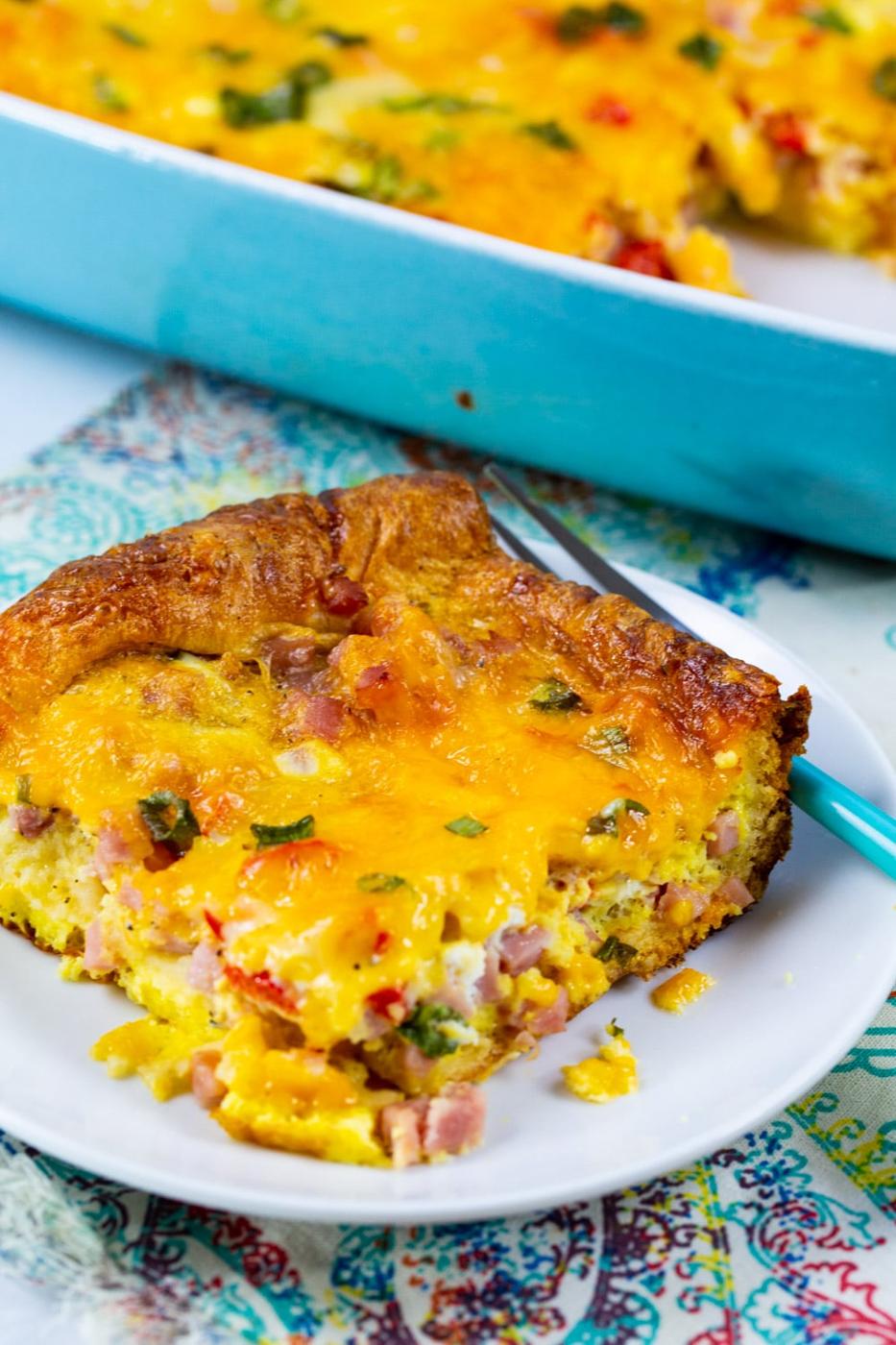 Slice of casserole on a plate.
