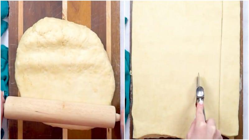 Cutting dough into pieces.