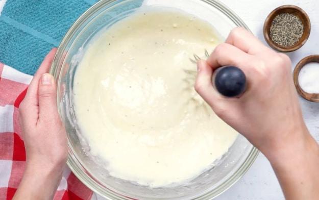 Mixing the batter.