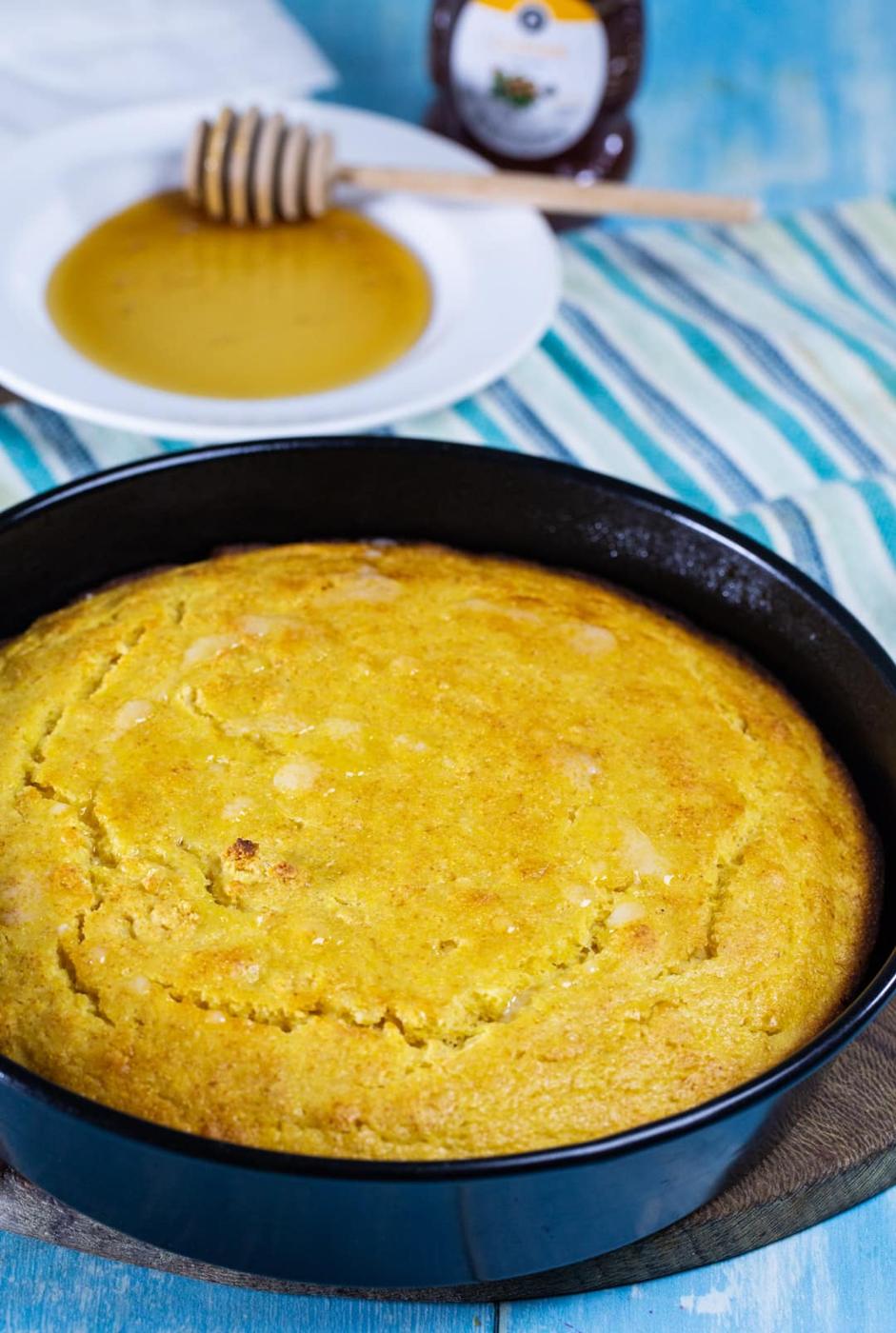 Cornbread in a cake pan.