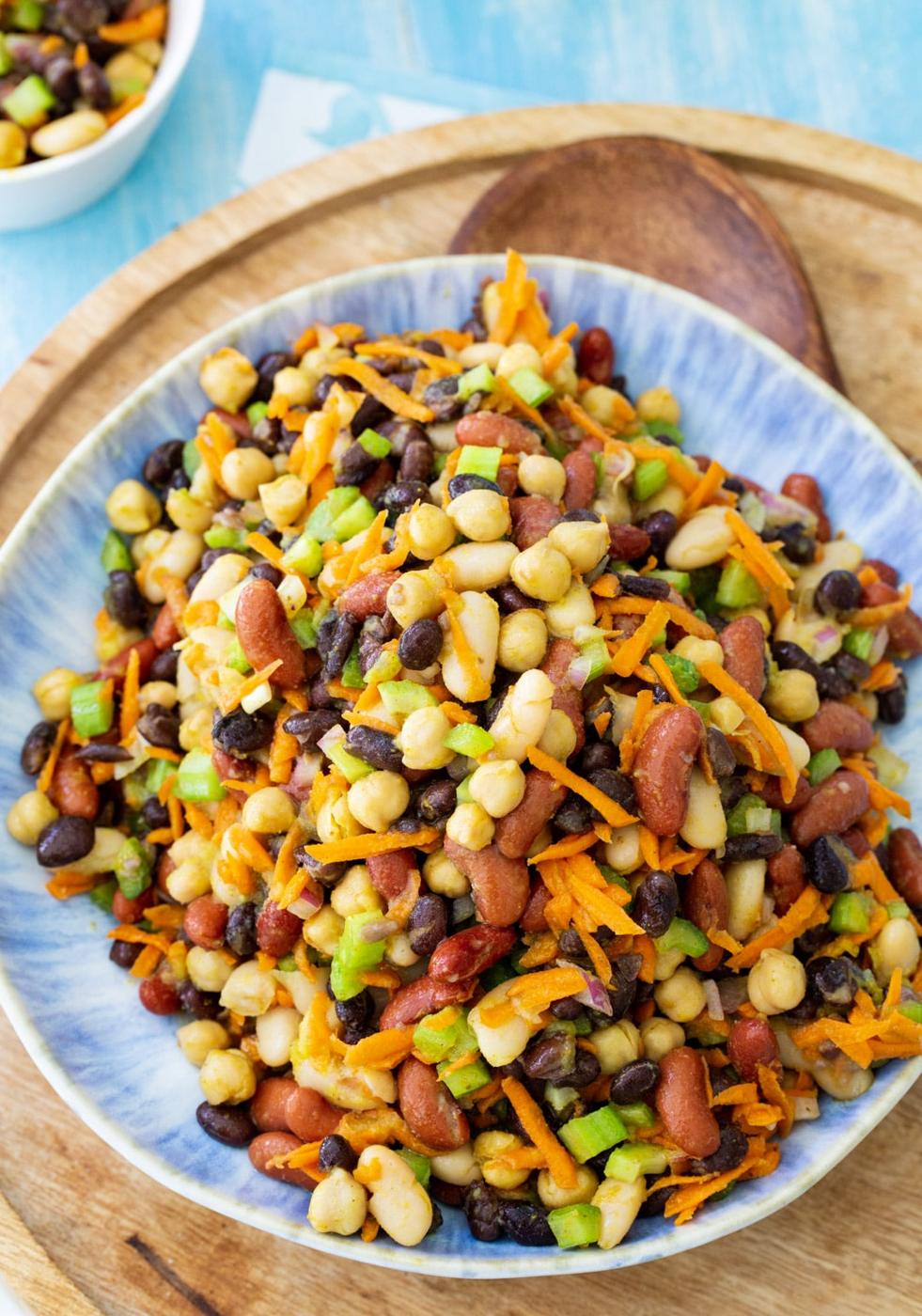 Honey Curry Bean Salad in a mixing bowl.