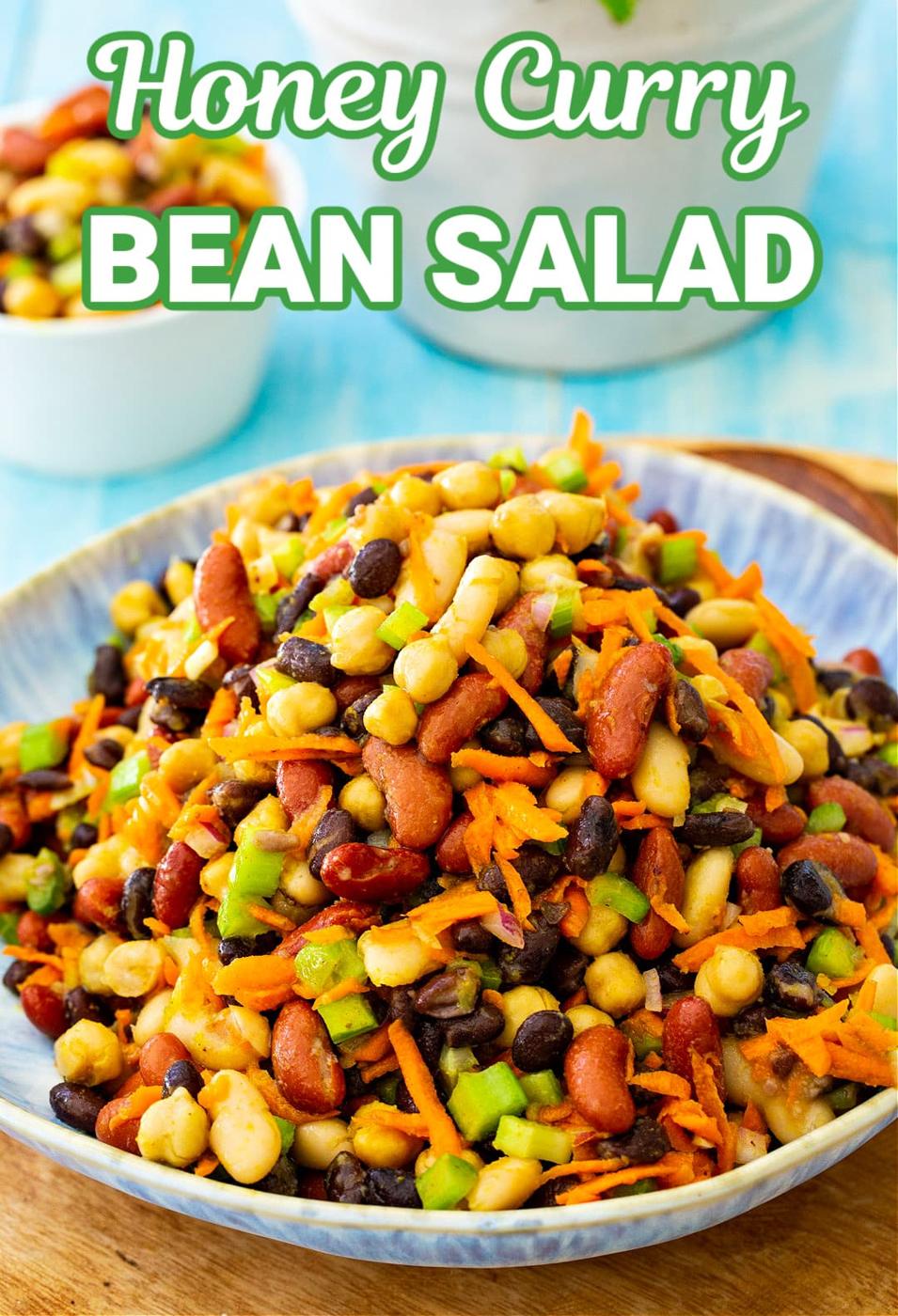 Bean salad in a mixing bowl.
