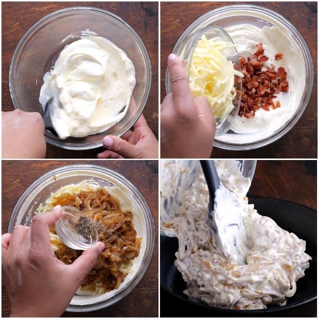 Mixing together the ingredients.