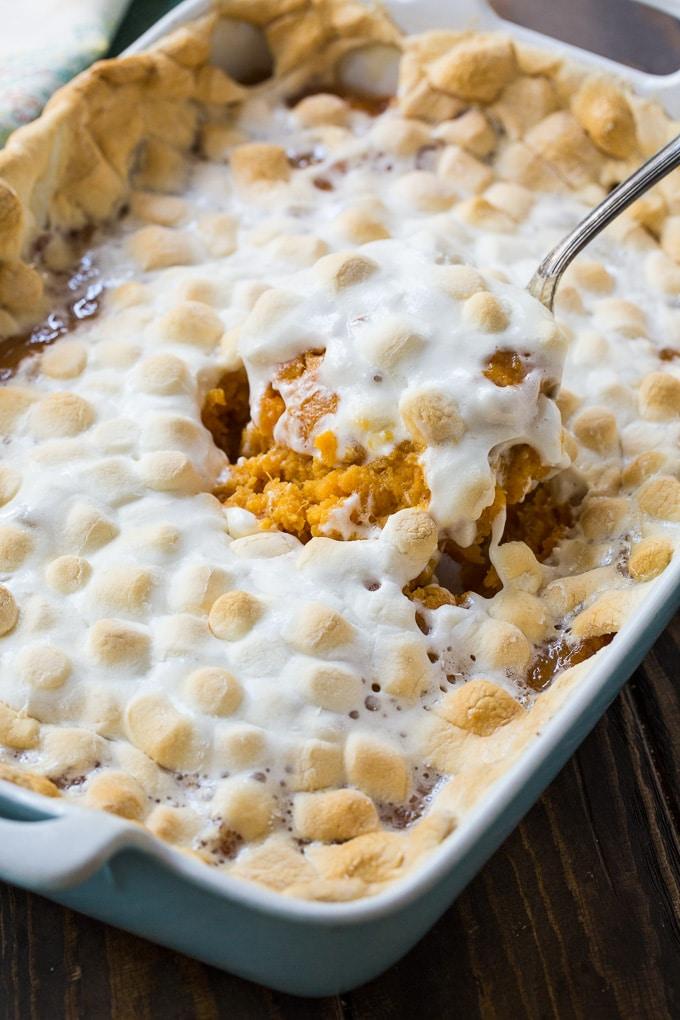 Sweet Potato Casserole with gooey marshmallow topping