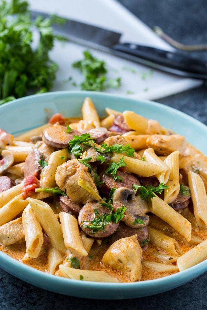 Instant Pot Creamy Cajun Pasta with chicken and smoked sausage