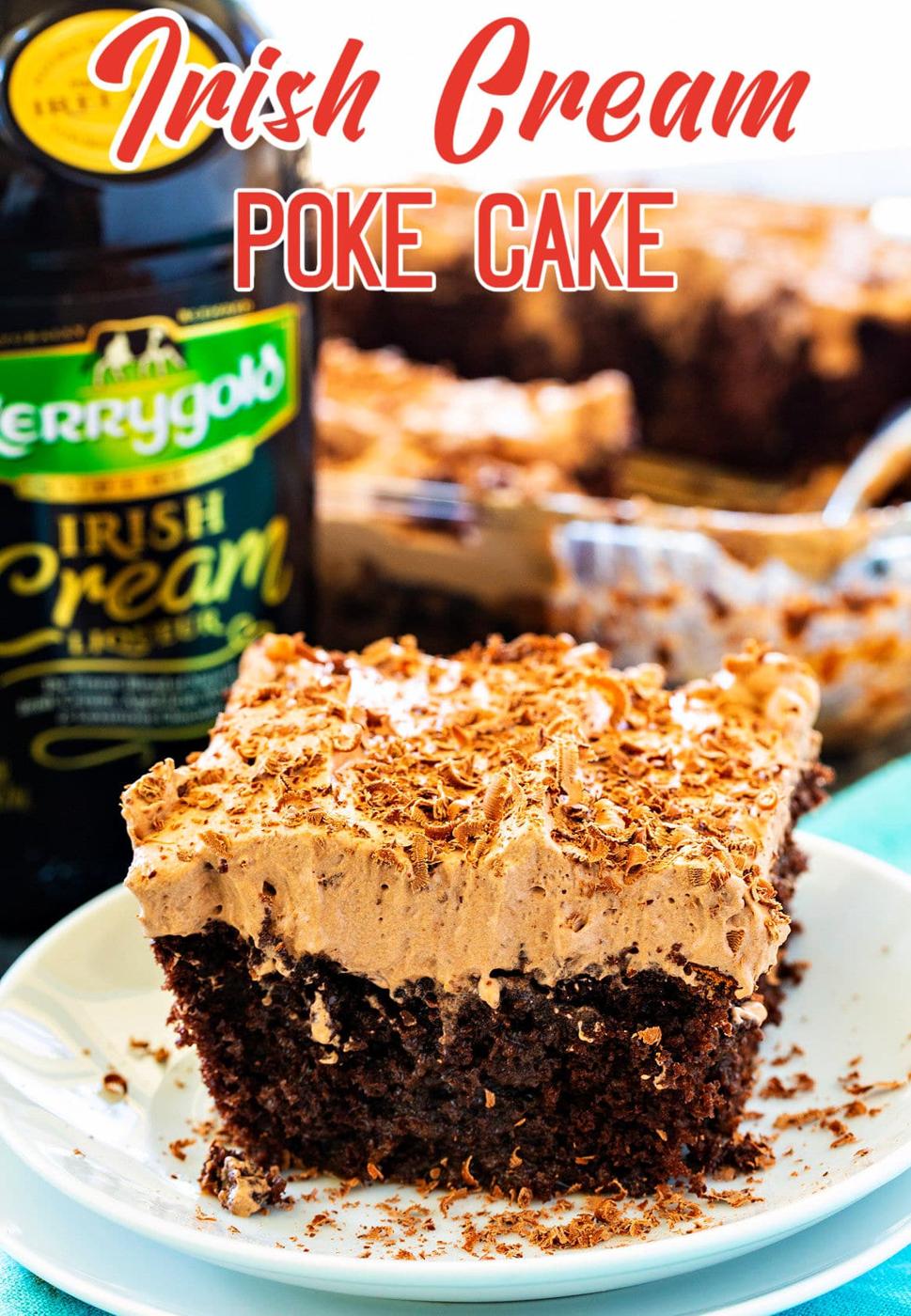 Irish Cream Poke Cake on a plate.