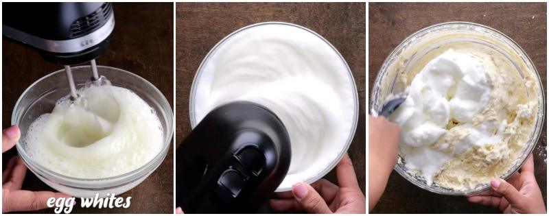 Beating egg whites and folding in.