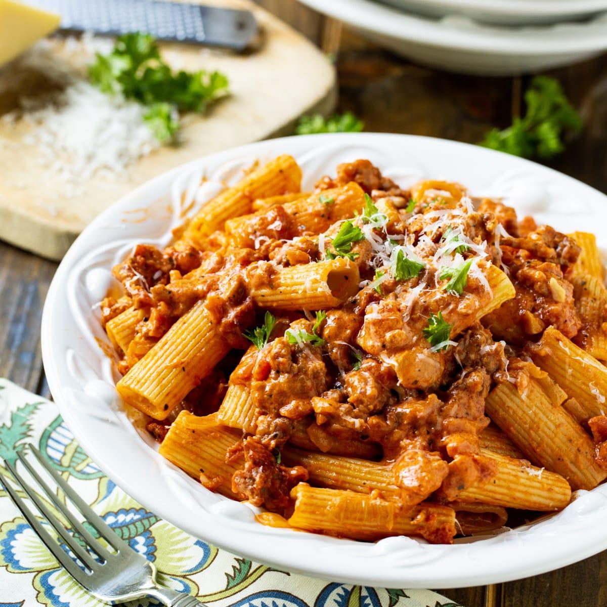 Italian Sausage Rigatoni with Spicy Cream Sauce