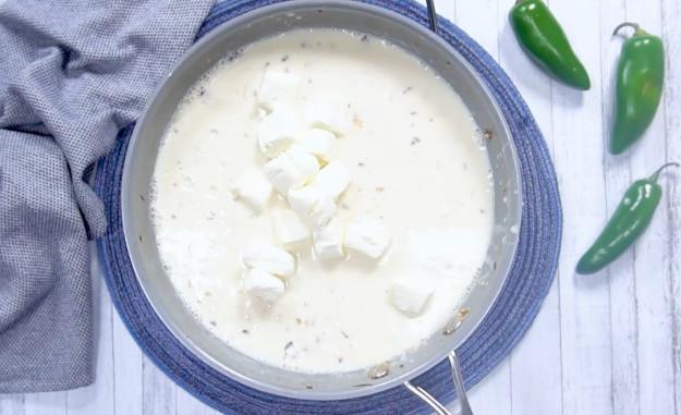 Adding the cream cheese.