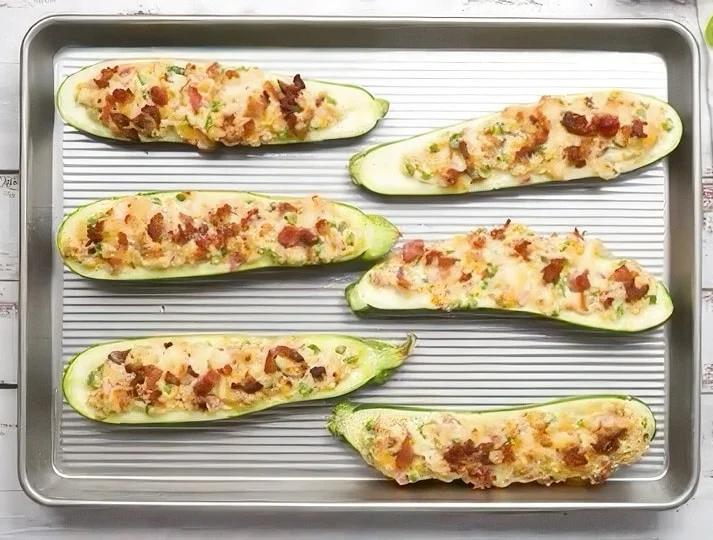 Stuffed zucchini just out of the oven.