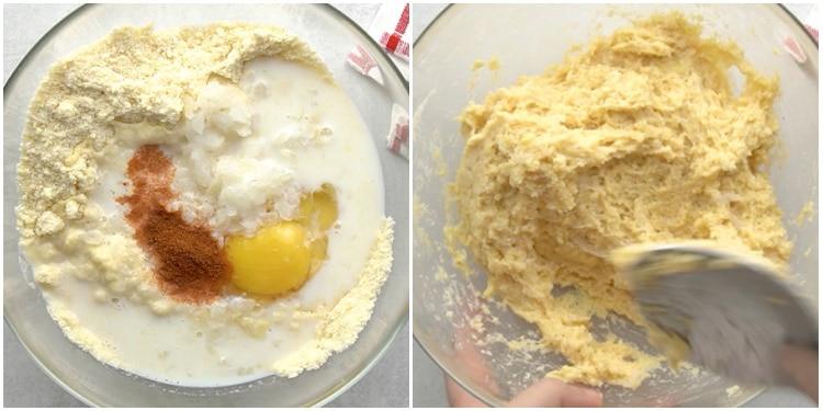 Mixing the batter.
