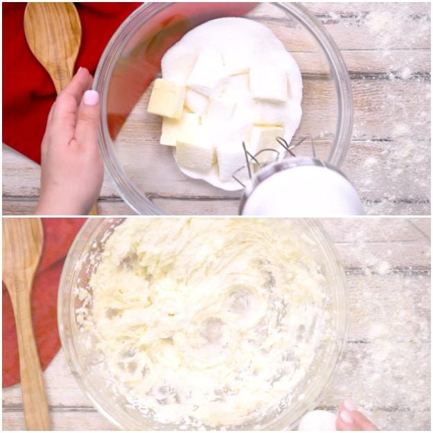 Creaming the butter and sugar.
