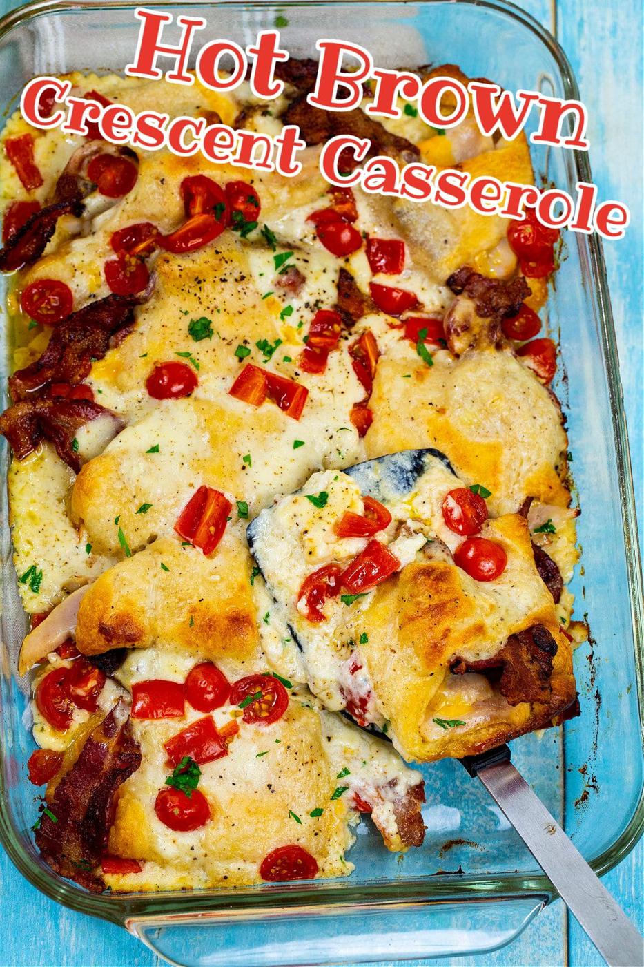Hot Brown Casserole in baking dish.