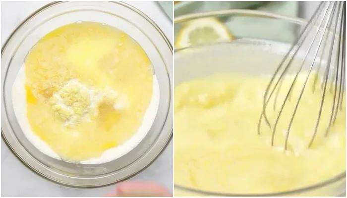 Mixing batter.