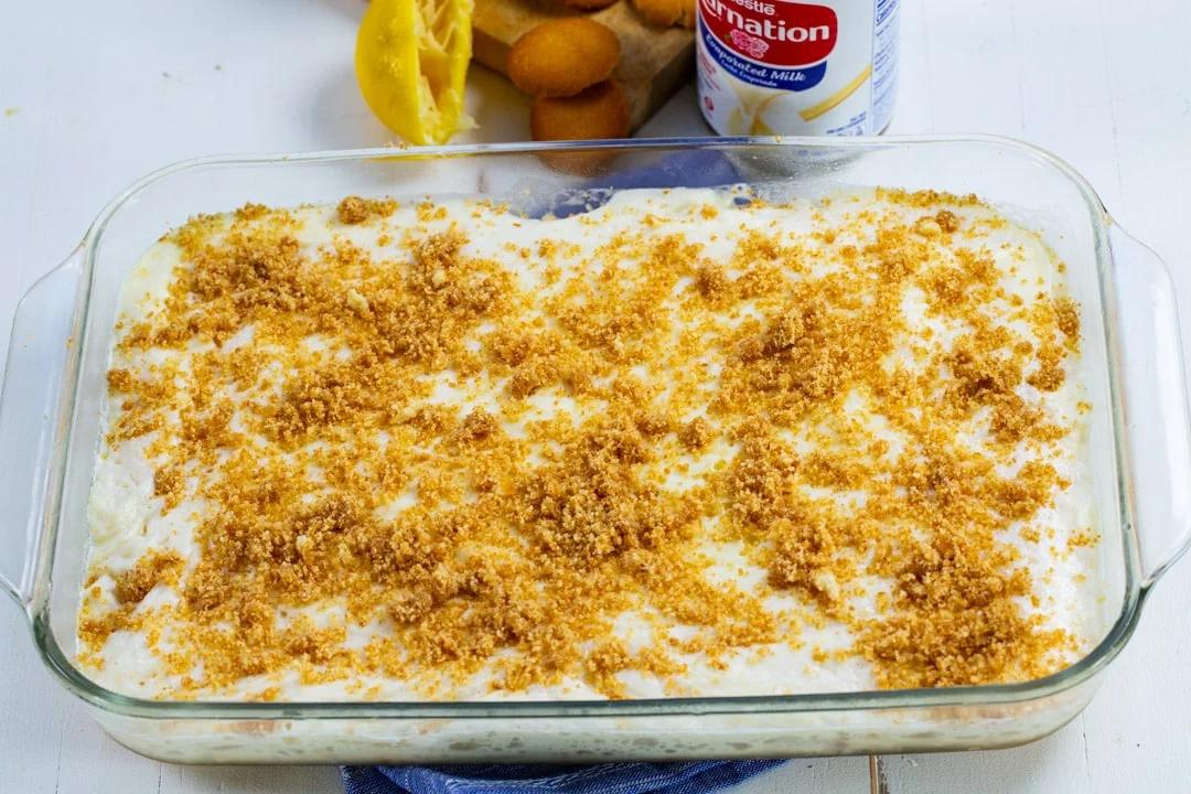 Lemon Fluff in a 9x13-inch baking dish.
