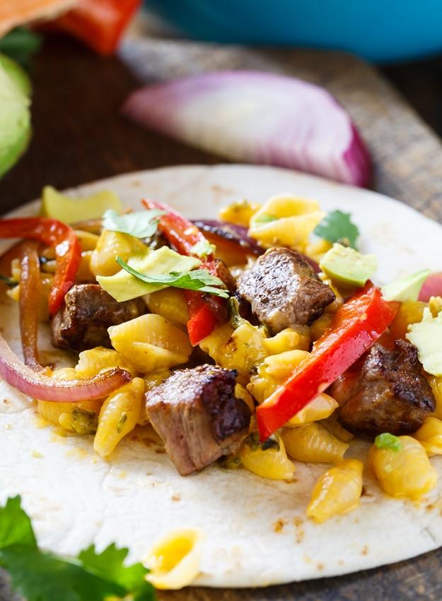 Mac and Cheese Steak Fajitas
