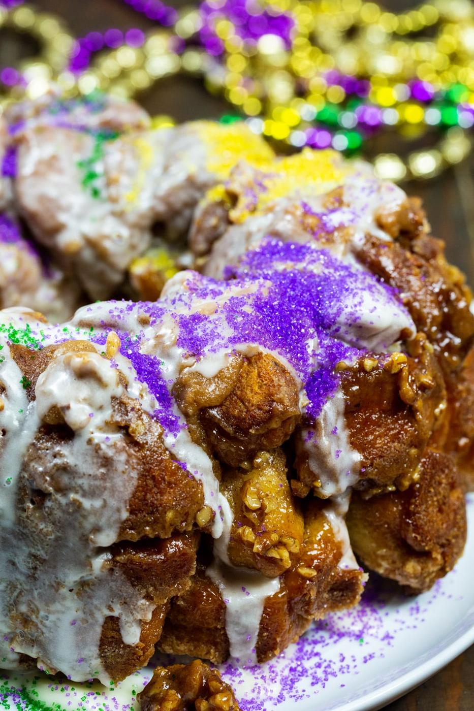 Close-up of Mardi Gras Monkey Bread.