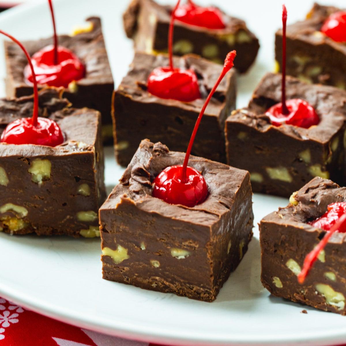 Merry Cherry Fudge on a plate.